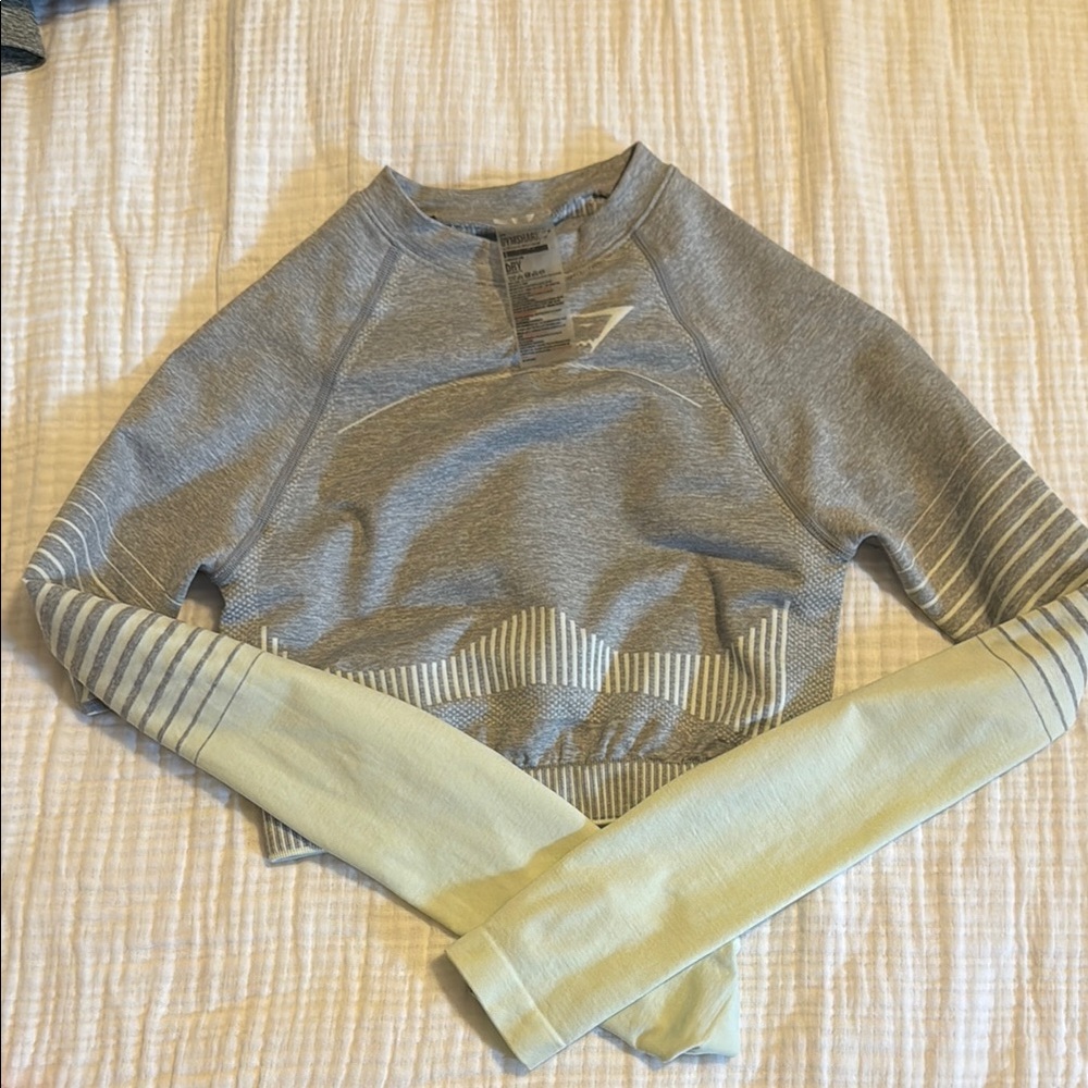 Gray and Cream Long Sleeve Crop Top